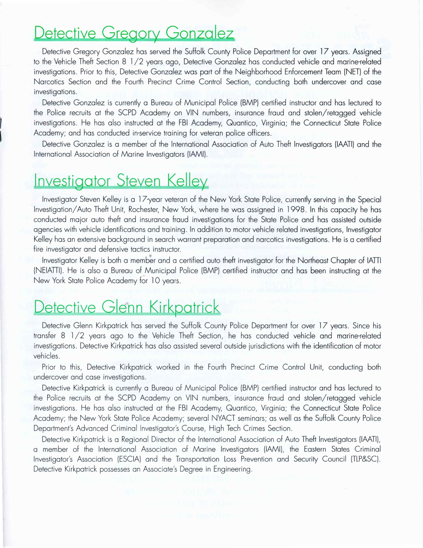 NYACT instructor biography for Investigator Steven Kelley